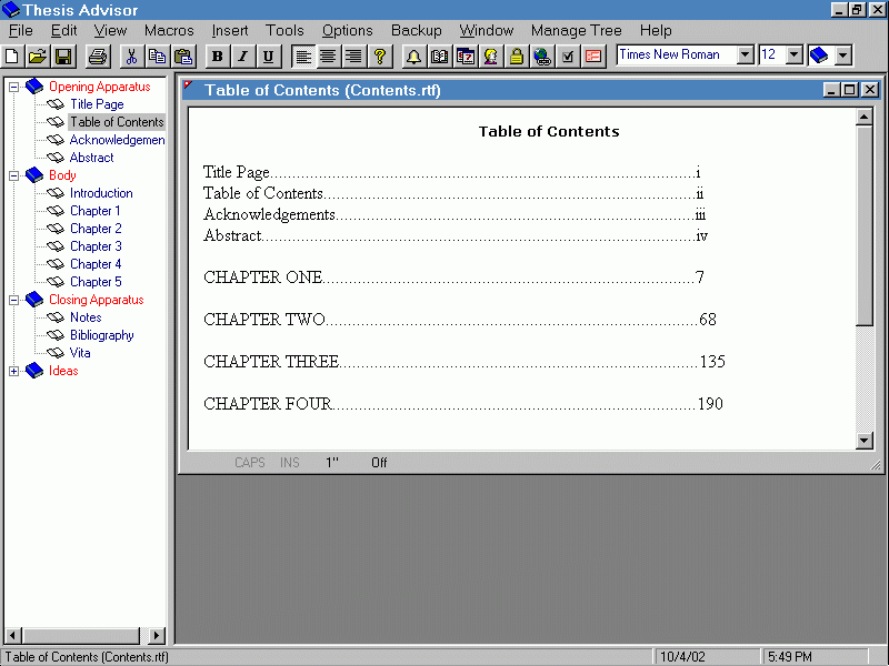 Thesis Advisor Screenshot